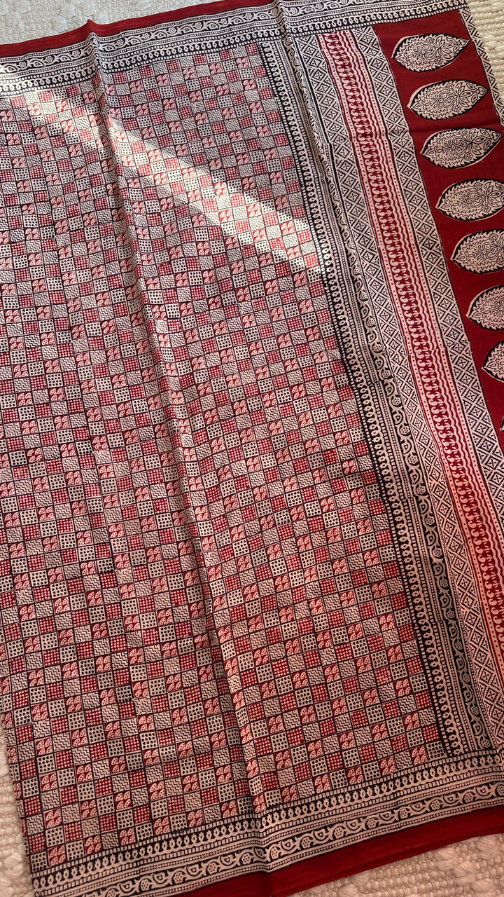 EXCLUSIVE BAGH HAND BLOCK PRINTED SOFT MULMUL COTTON SAREE- 004