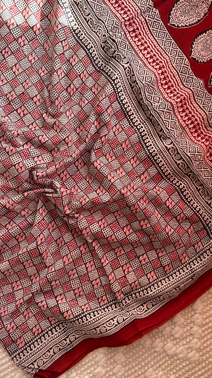 EXCLUSIVE BAGH HAND BLOCK PRINTED SOFT MULMUL COTTON SAREE- 004