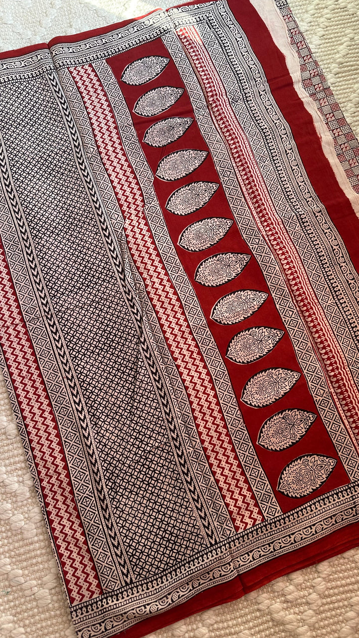 EXCLUSIVE BAGH HAND BLOCK PRINTED SOFT MULMUL COTTON SAREE- 004