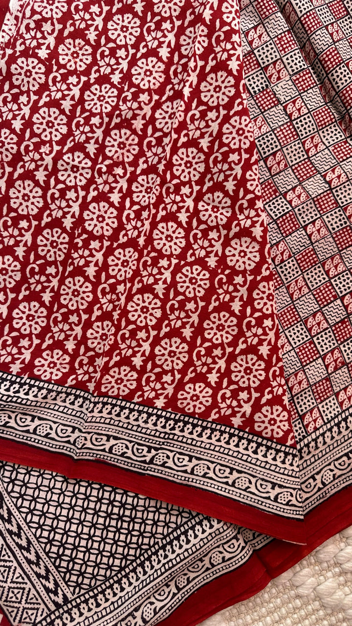 EXCLUSIVE BAGH HAND BLOCK PRINTED SOFT MULMUL COTTON SAREE- 004