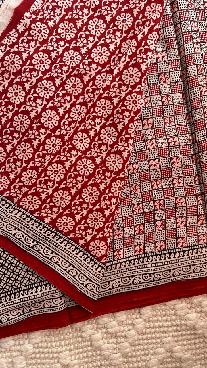 EXCLUSIVE BAGH HAND BLOCK PRINTED SOFT MULMUL COTTON SAREE- 004