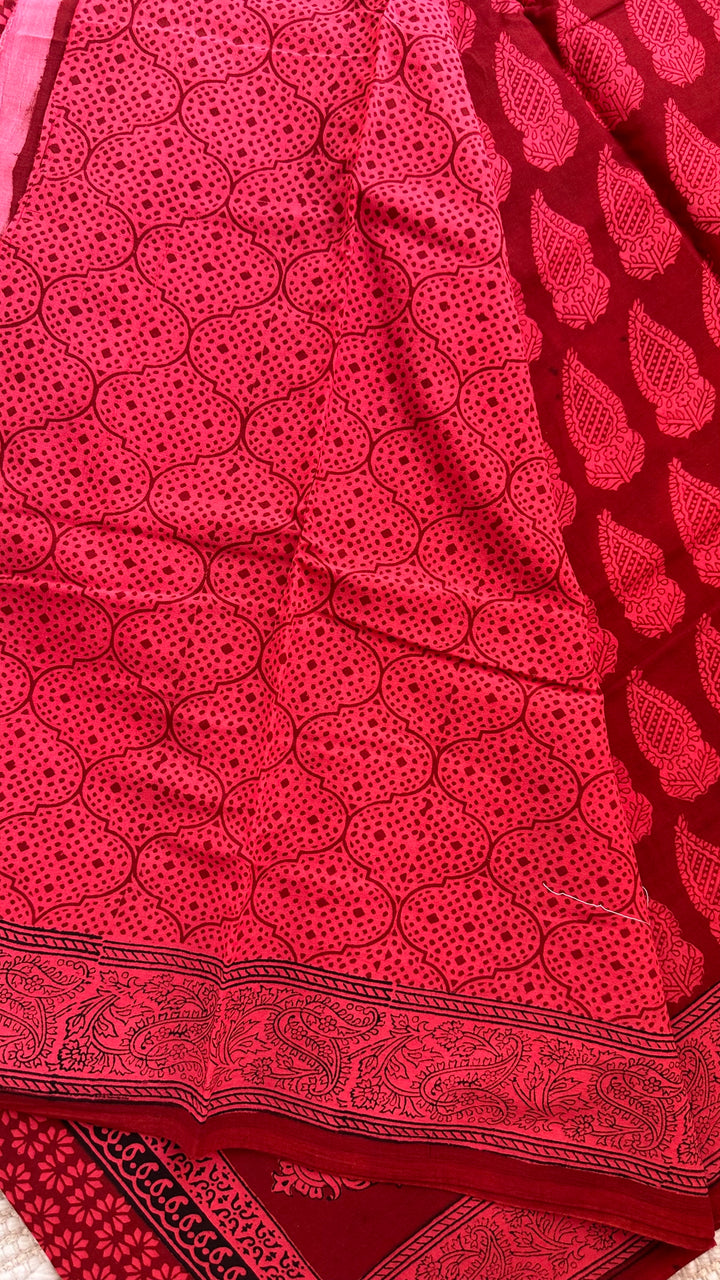EXCLUSIVE BAGH HAND BLOCK PRINTED SOFT MULMUL COTTON SAREE- 005