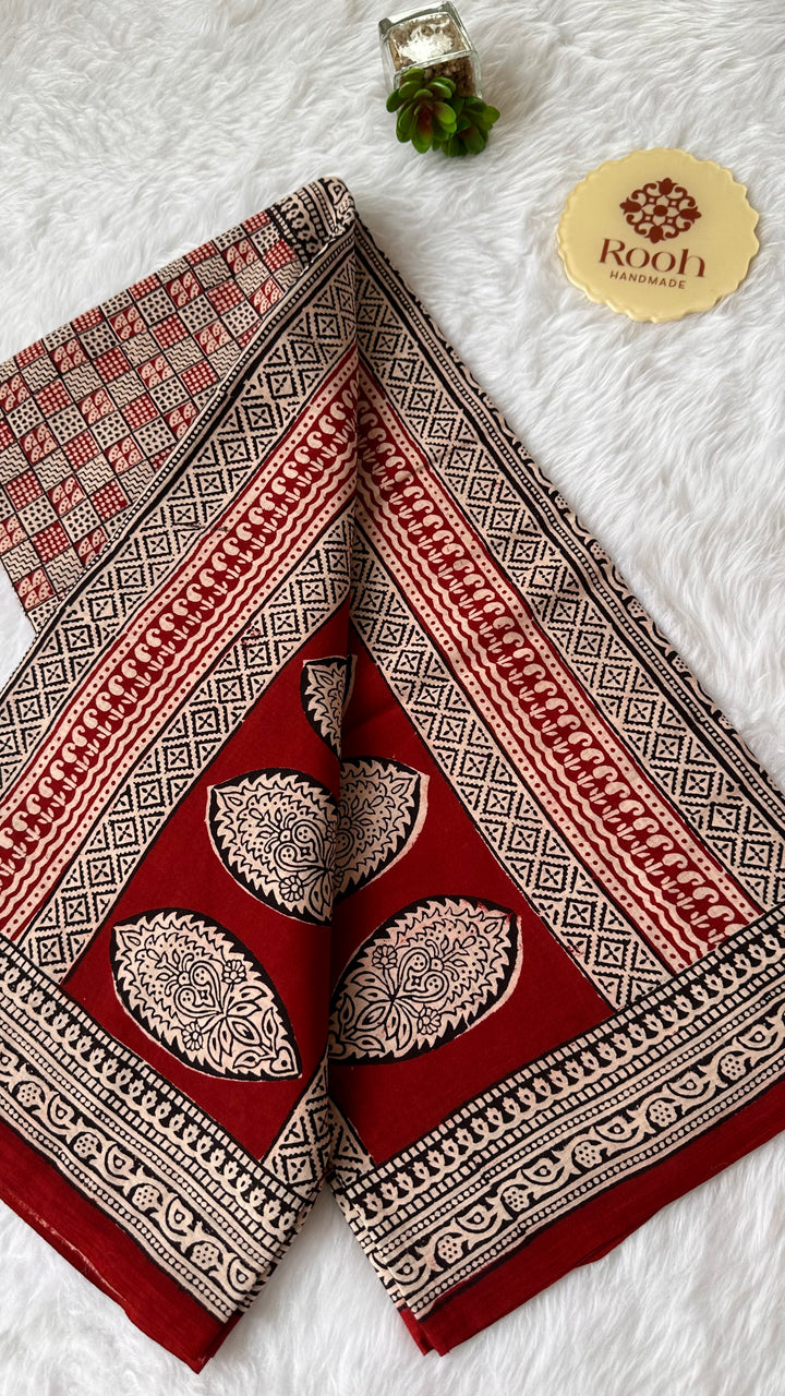 EXCLUSIVE BAGH HAND BLOCK PRINTED SOFT MULMUL COTTON SAREE- 004