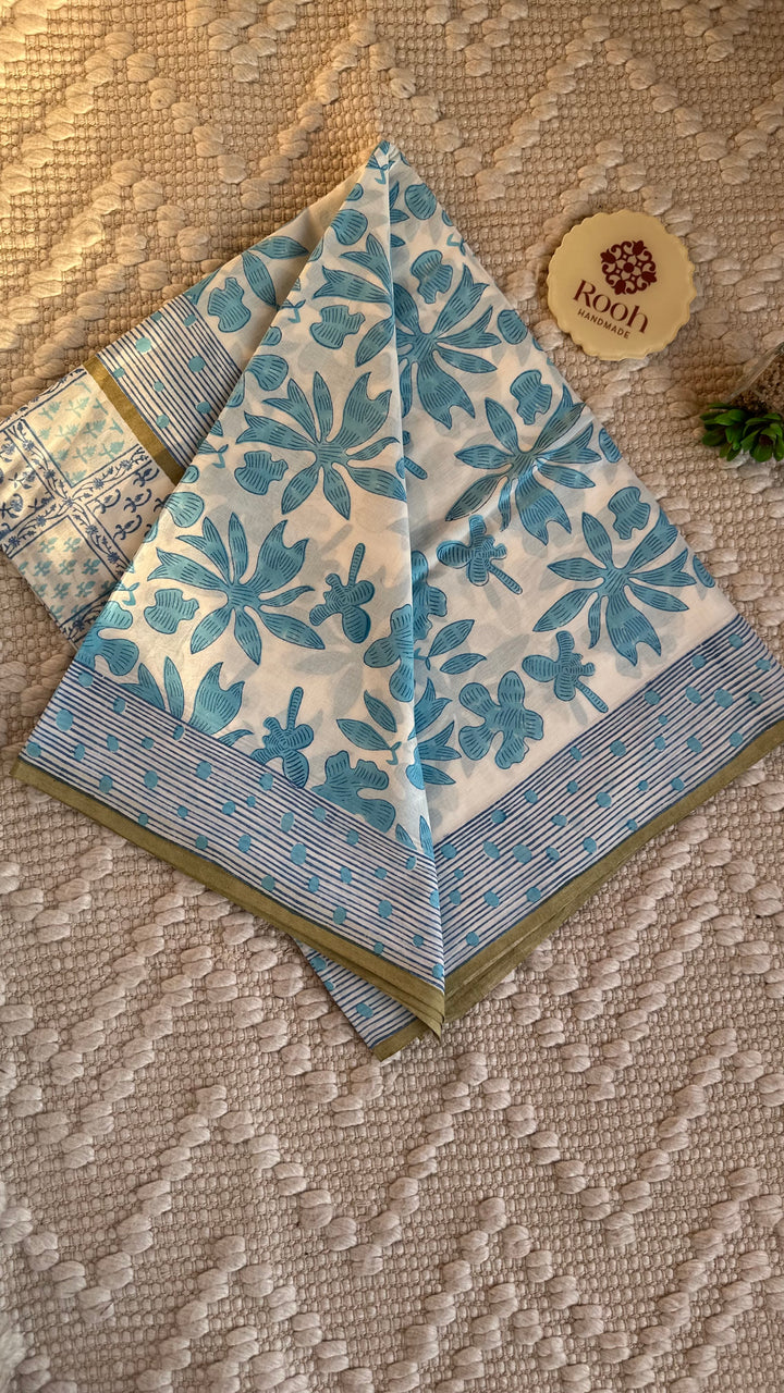 SANGANERI HAND BLOCK PRINTED SOFT MULMUL COTTON SAREE- 010