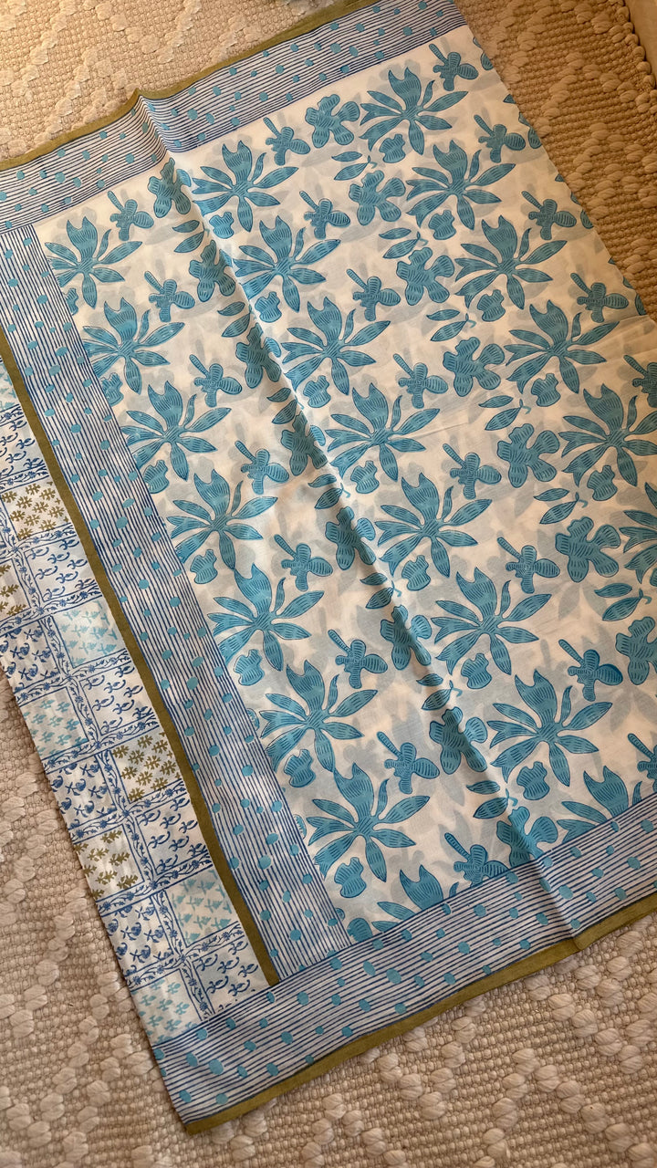 SANGANERI HAND BLOCK PRINTED SOFT MULMUL COTTON SAREE- 010