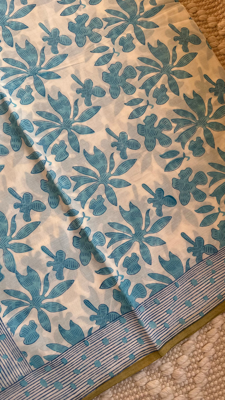 SANGANERI HAND BLOCK PRINTED SOFT MULMUL COTTON SAREE- 010