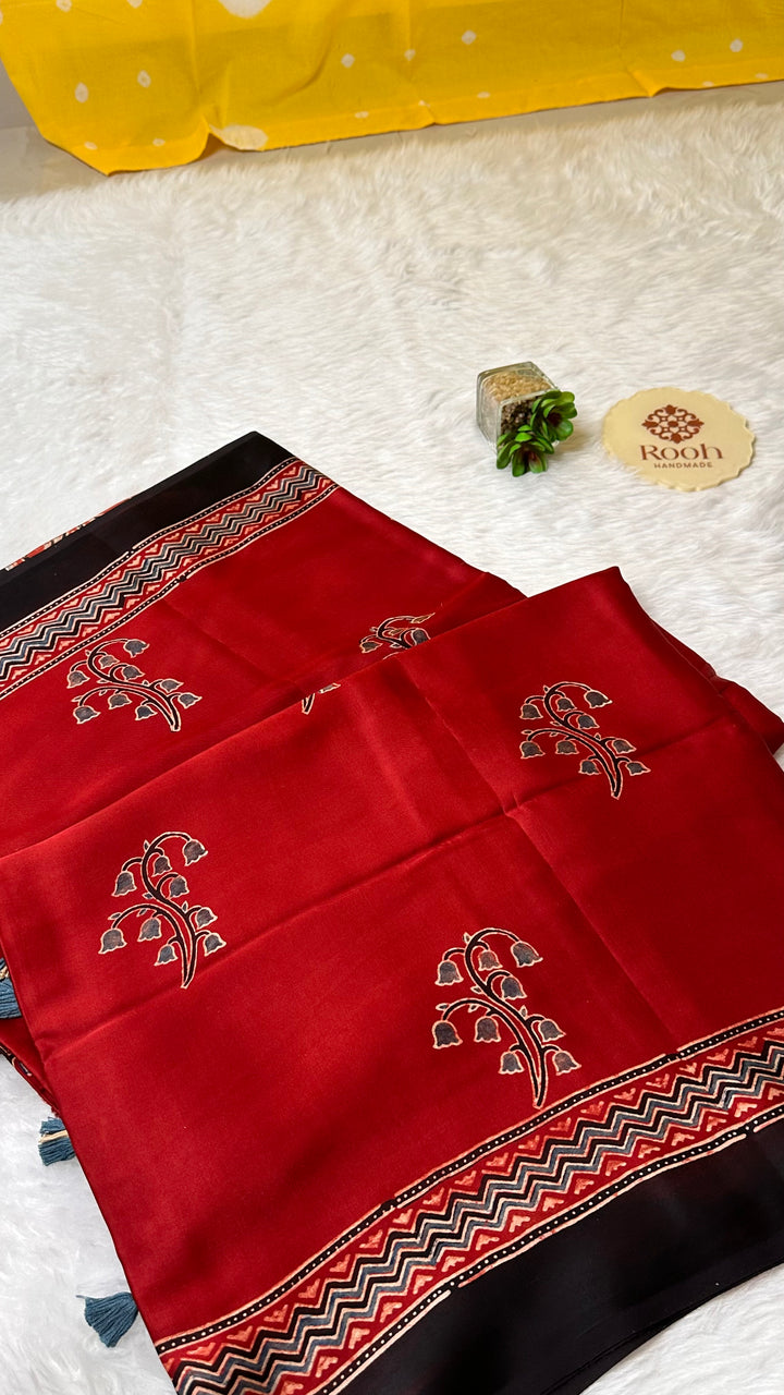 MALHAAR - MADDER RED AJRAKH HAND BLOCK PRINTED MODAL SILK SAREE