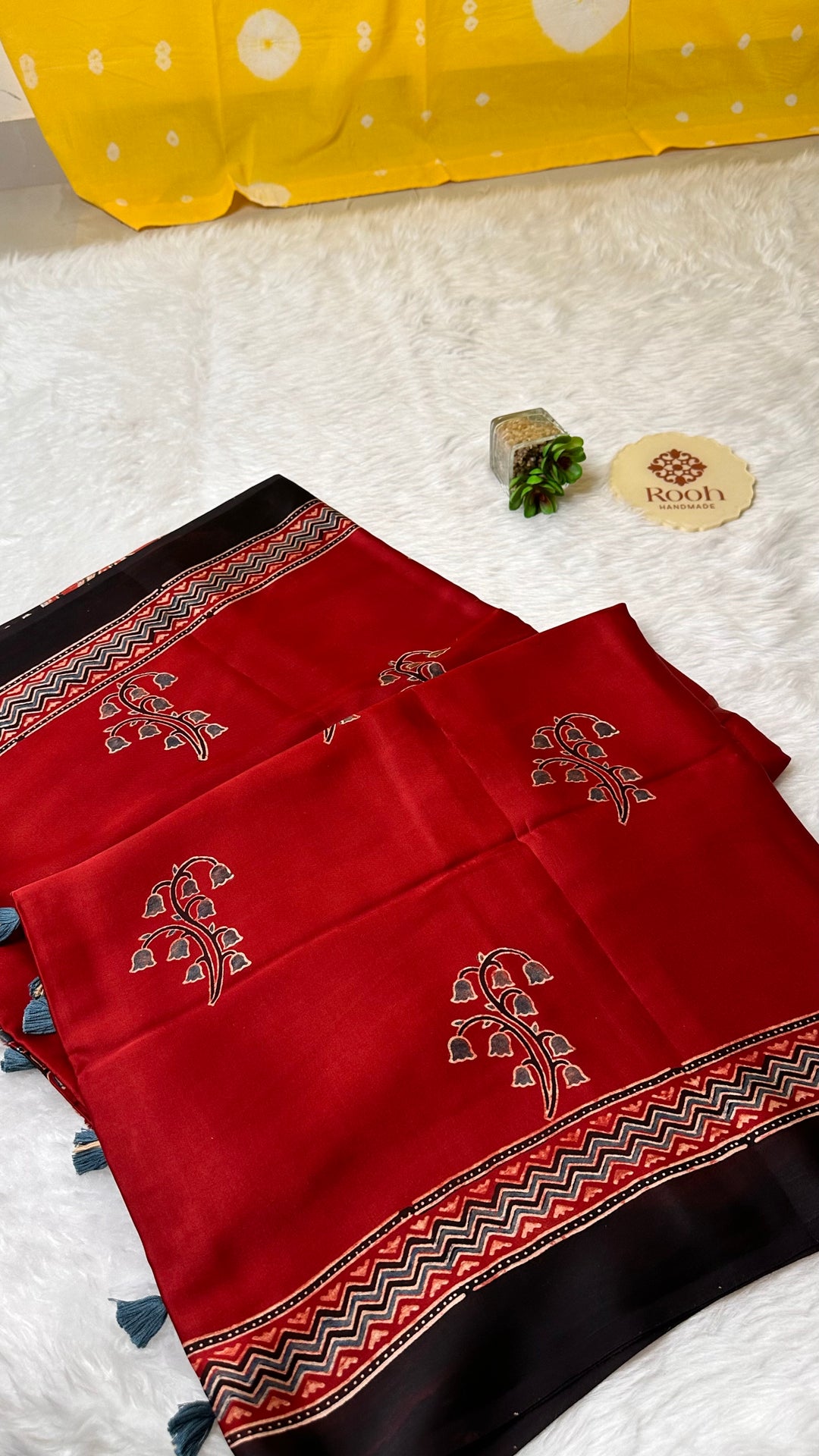 MALHAAR - MADDER RED AJRAKH HAND BLOCK PRINTED MODAL SILK SAREE