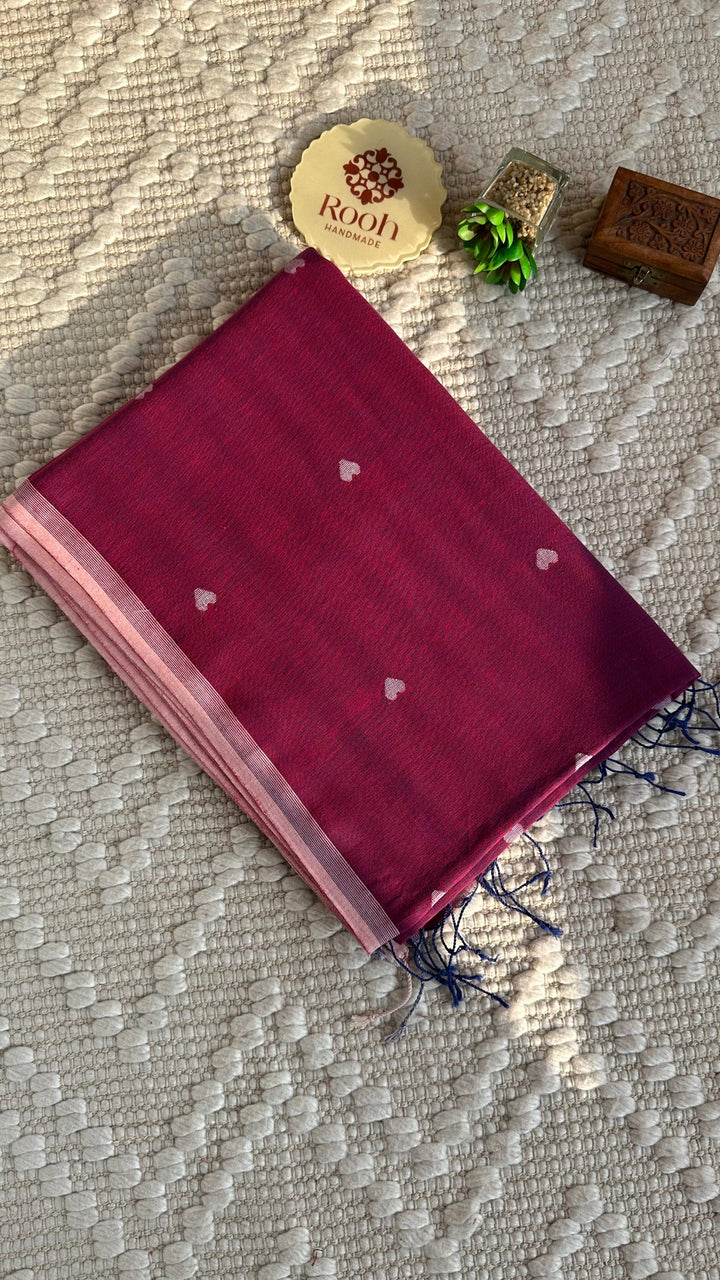 PREMIUM JAMDANI WEAVE HANDWOVEN AND HANDSPUN COTTON SAREE - PURPLE LOVE