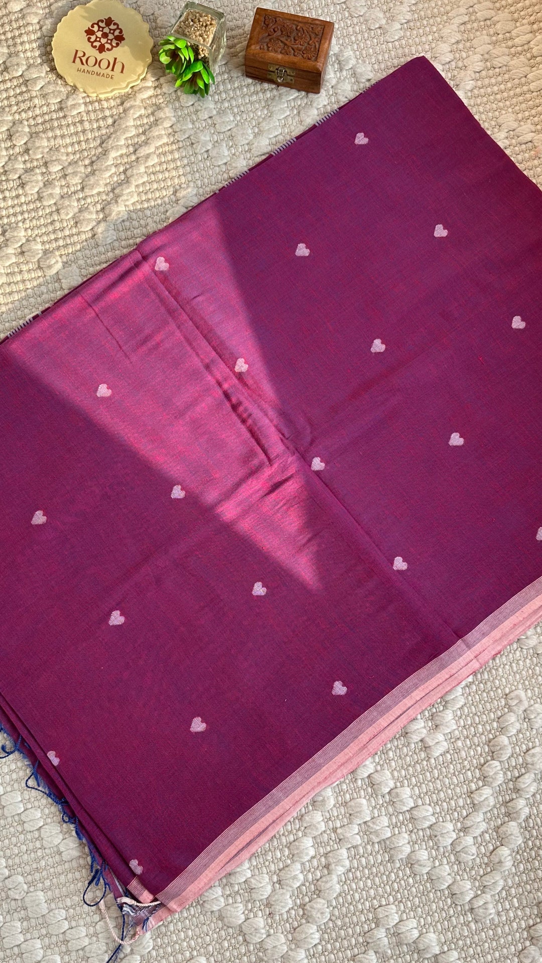 PREMIUM JAMDANI WEAVE HANDWOVEN AND HANDSPUN COTTON SAREE - PURPLE LOVE