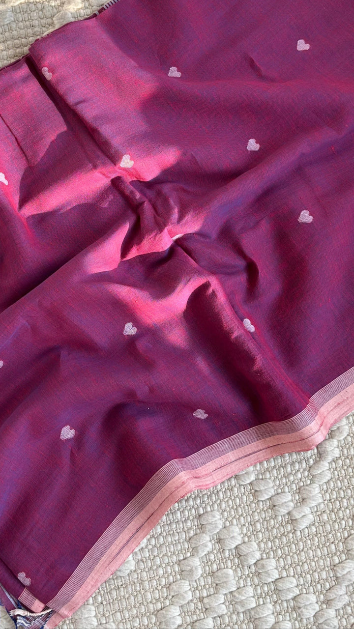 PREMIUM JAMDANI WEAVE HANDWOVEN AND HANDSPUN COTTON SAREE - PURPLE LOVE