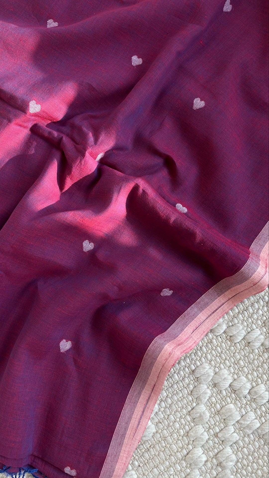 PREMIUM JAMDANI WEAVE HANDWOVEN AND HANDSPUN COTTON SAREE - PURPLE LOVE