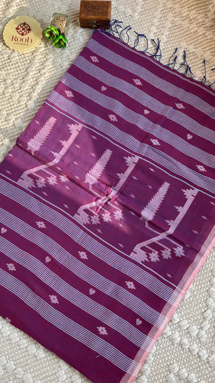 PREMIUM JAMDANI WEAVE HANDWOVEN AND HANDSPUN COTTON SAREE - PURPLE LOVE