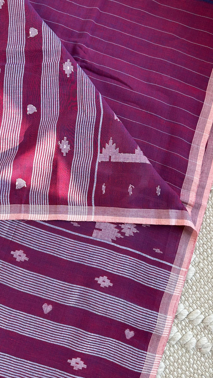 PREMIUM JAMDANI WEAVE HANDWOVEN AND HANDSPUN COTTON SAREE - PURPLE LOVE