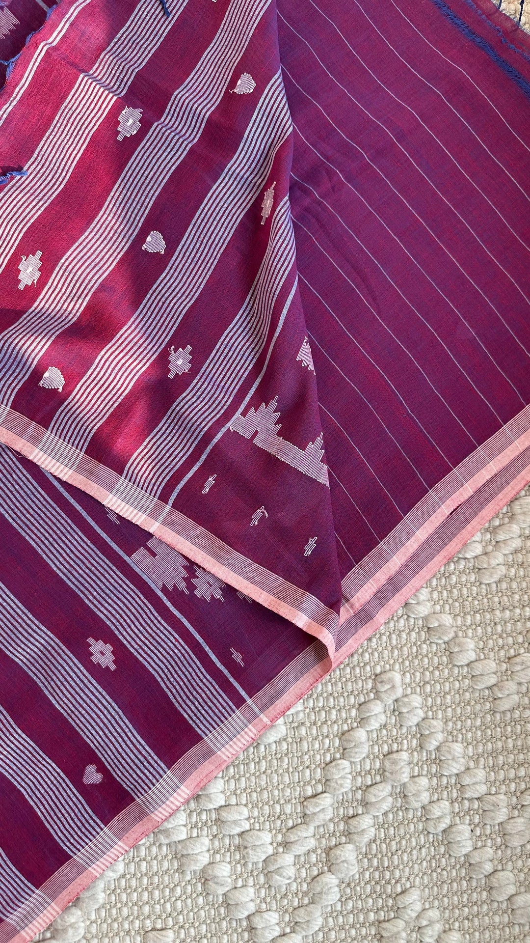 PREMIUM JAMDANI WEAVE HANDWOVEN AND HANDSPUN COTTON SAREE - PURPLE LOVE