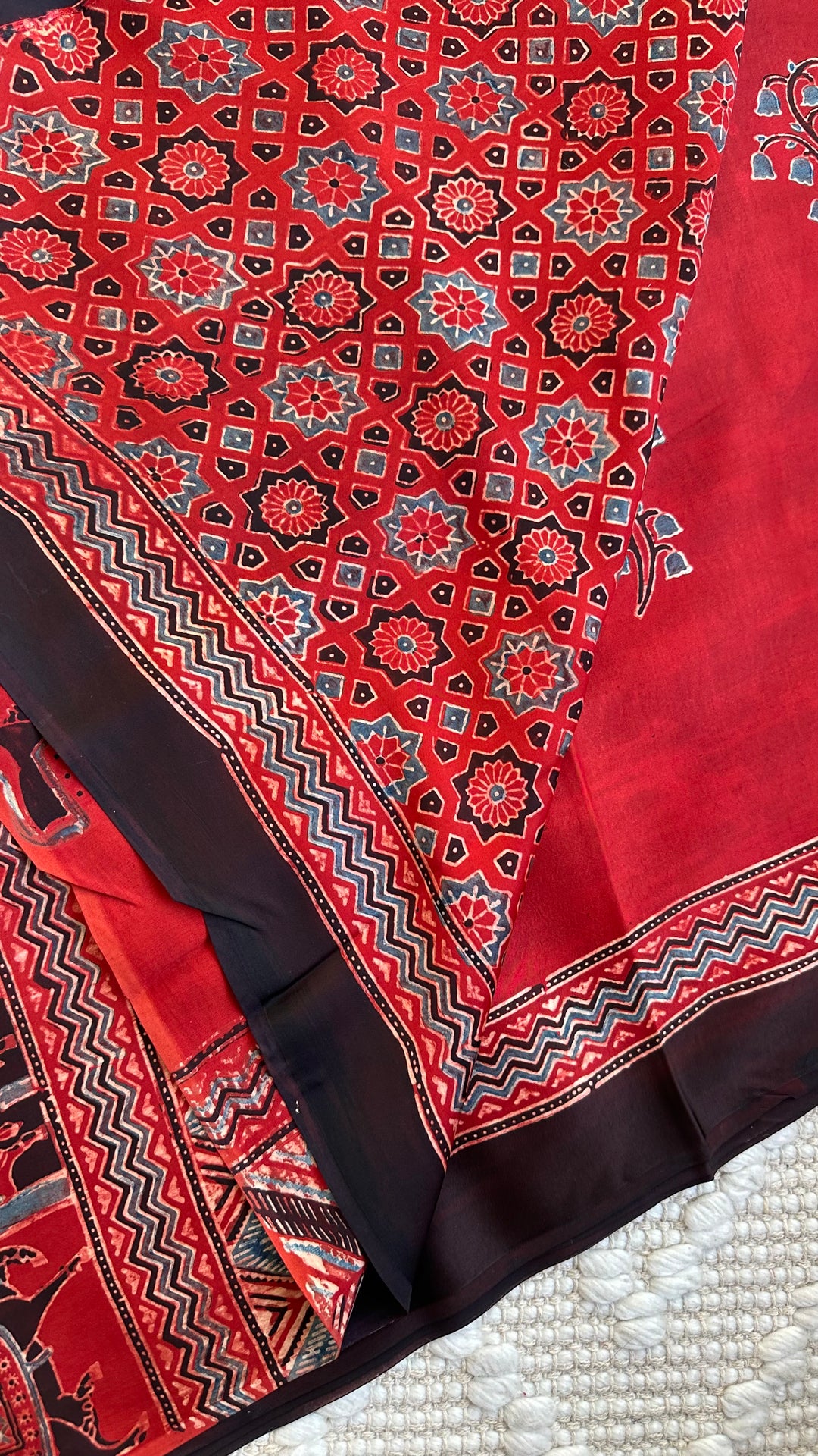 MALHAAR - MADDER RED AJRAKH HAND BLOCK PRINTED MODAL SILK SAREE
