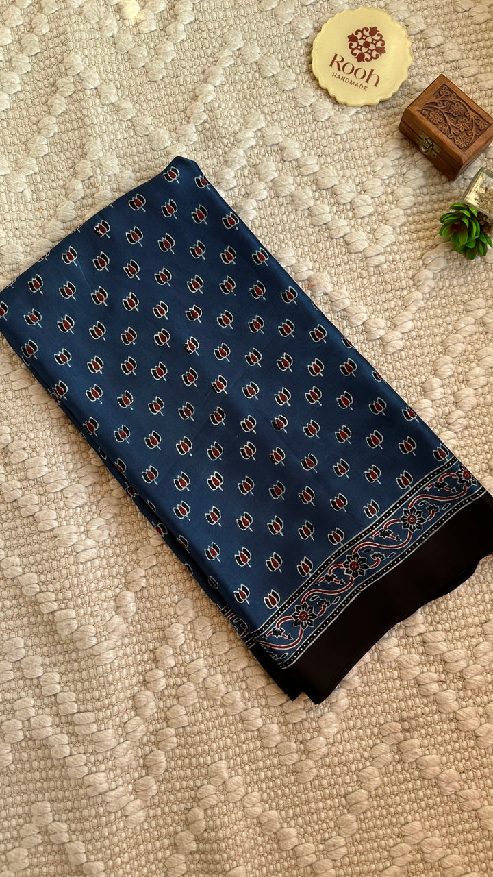 LOTUS BOOTA - INDIGO AJRAKH HAND BLOCK PRINTED MODAL SILK SAREE  (ONLY AVAILABLE ON PRE ORDER - DISPATCH TIME IS 30-45 DAYS)