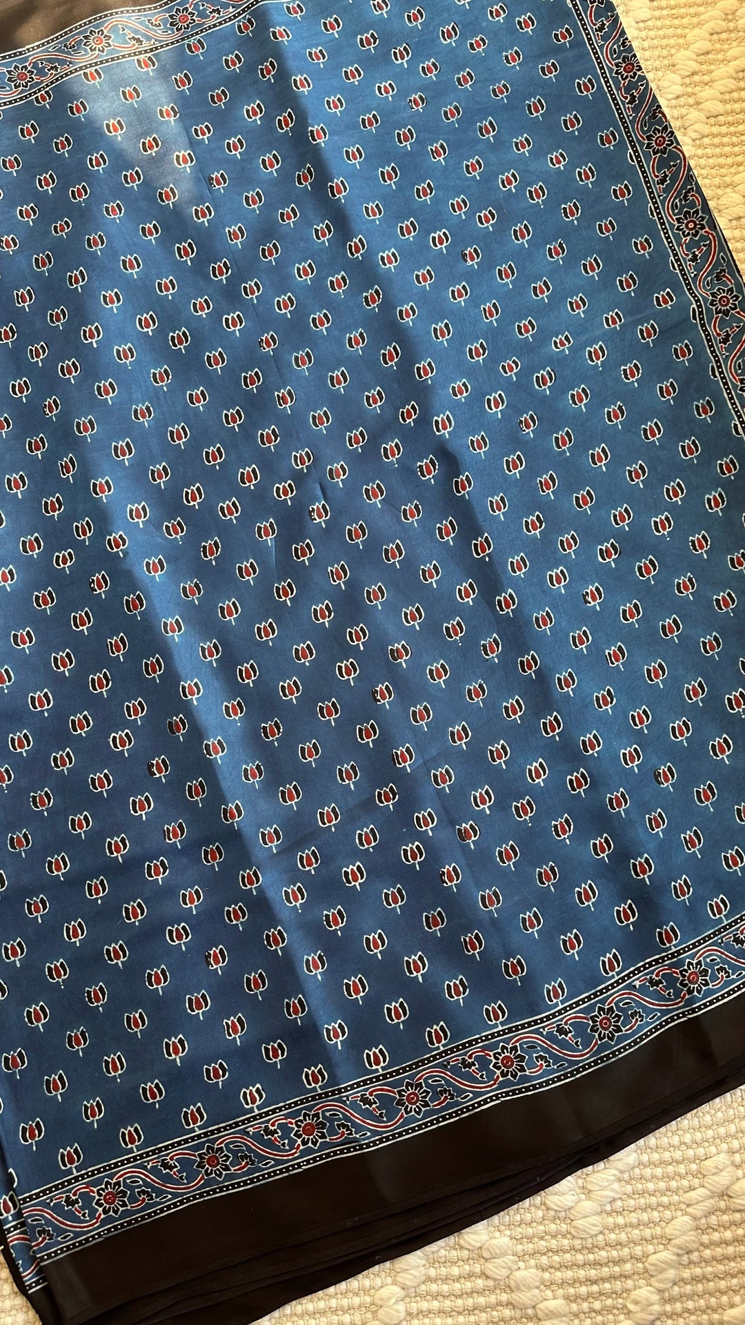 LOTUS BOOTA - INDIGO AJRAKH HAND BLOCK PRINTED MODAL SILK SAREE  (ONLY AVAILABLE ON PRE ORDER - DISPATCH TIME IS 30-45 DAYS)