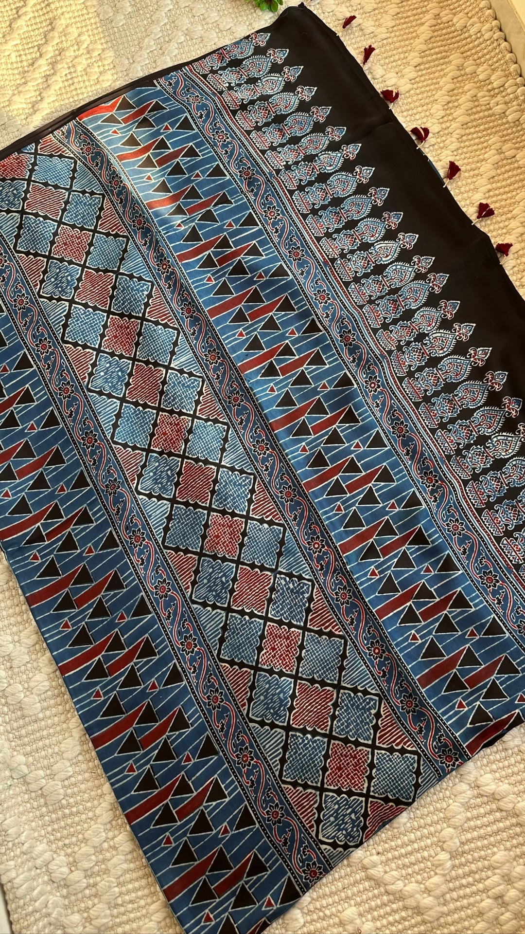 LOTUS BOOTA - INDIGO AJRAKH HAND BLOCK PRINTED MODAL SILK SAREE  (ONLY AVAILABLE ON PRE ORDER - DISPATCH TIME IS 30-45 DAYS)