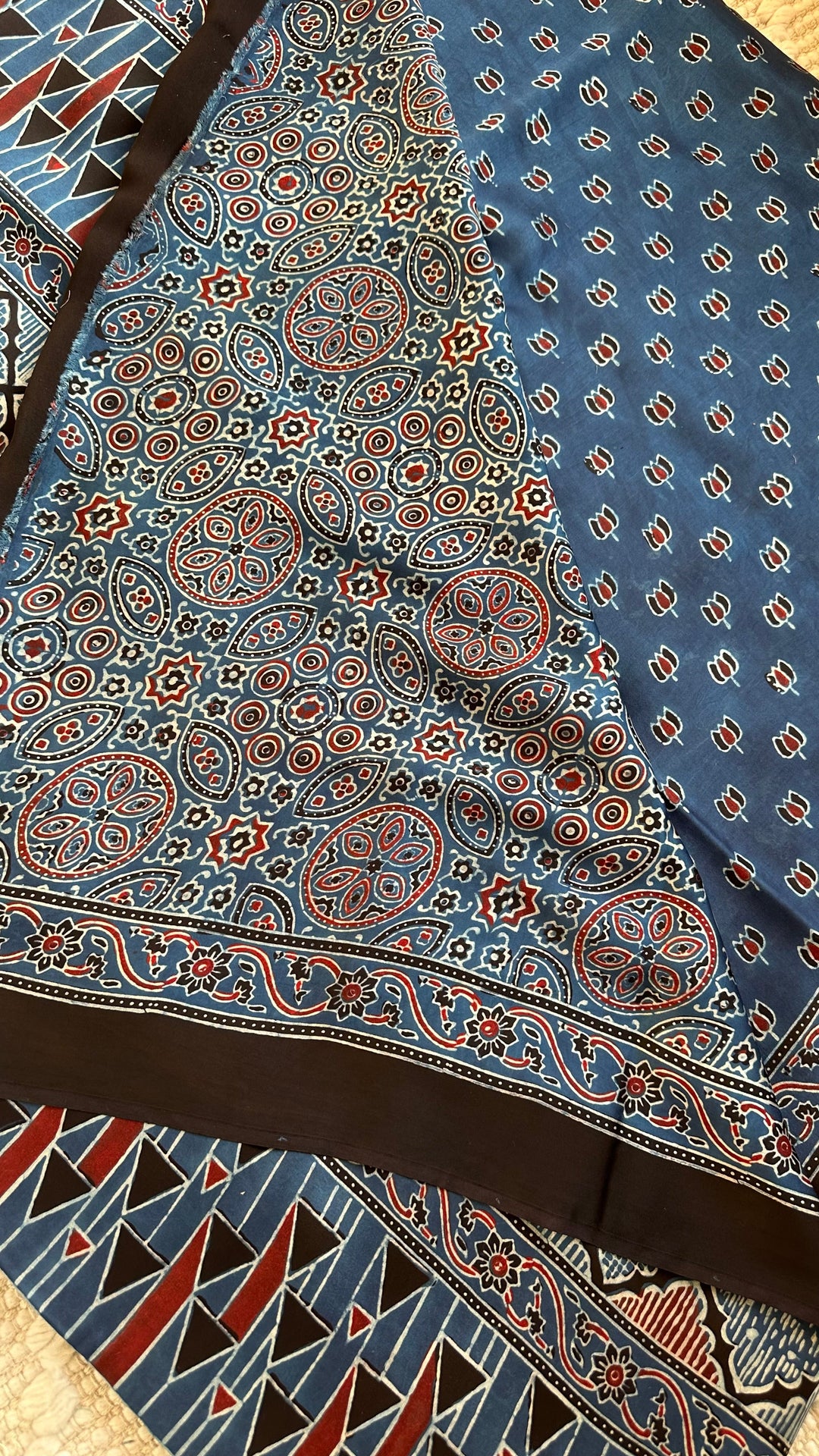 LOTUS BOOTA - INDIGO AJRAKH HAND BLOCK PRINTED MODAL SILK SAREE  (ONLY AVAILABLE ON PRE ORDER - DISPATCH TIME IS 30-45 DAYS)