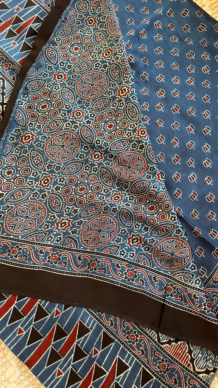 LOTUS BOOTA - INDIGO AJRAKH HAND BLOCK PRINTED MODAL SILK SAREE  (ONLY AVAILABLE ON PRE ORDER - DISPATCH TIME IS 30-45 DAYS)
