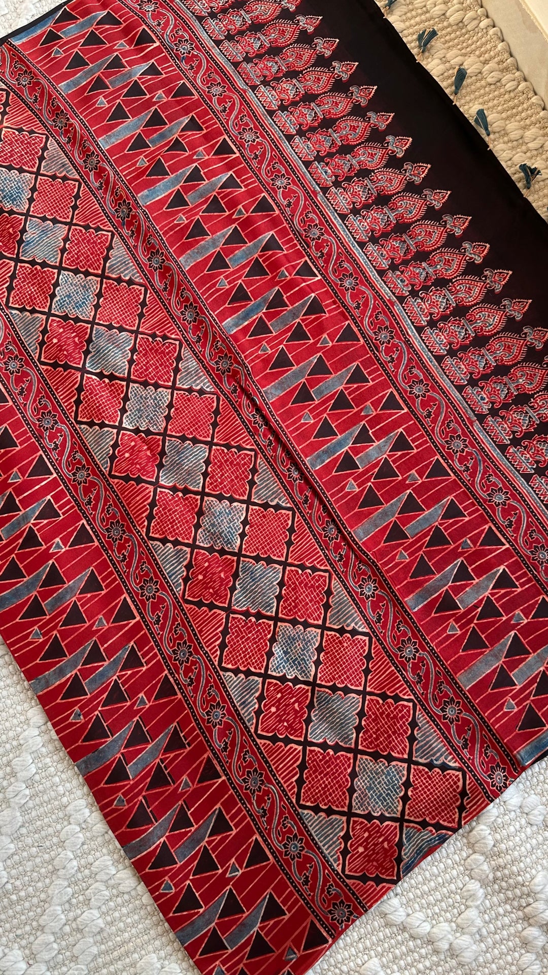 LOTUS BOOTA - MADDER RED AJRAKH HAND BLOCK PRINTED MODAL SILK SAREE (ONLY AVAILABLE ON PRE ORDER - DISPATCH TIME IS 30-45 DAYS)