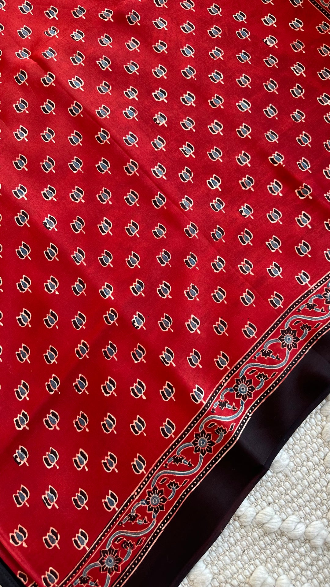 LOTUS BOOTA - MADDER RED AJRAKH HAND BLOCK PRINTED MODAL SILK SAREE (ONLY AVAILABLE ON PRE ORDER - DISPATCH TIME IS 30-45 DAYS)