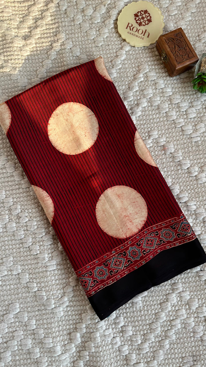 POLKA DOT MADDER RED - AJRAKH HAND BLOCK PRINTED MODAL SILK SAREE