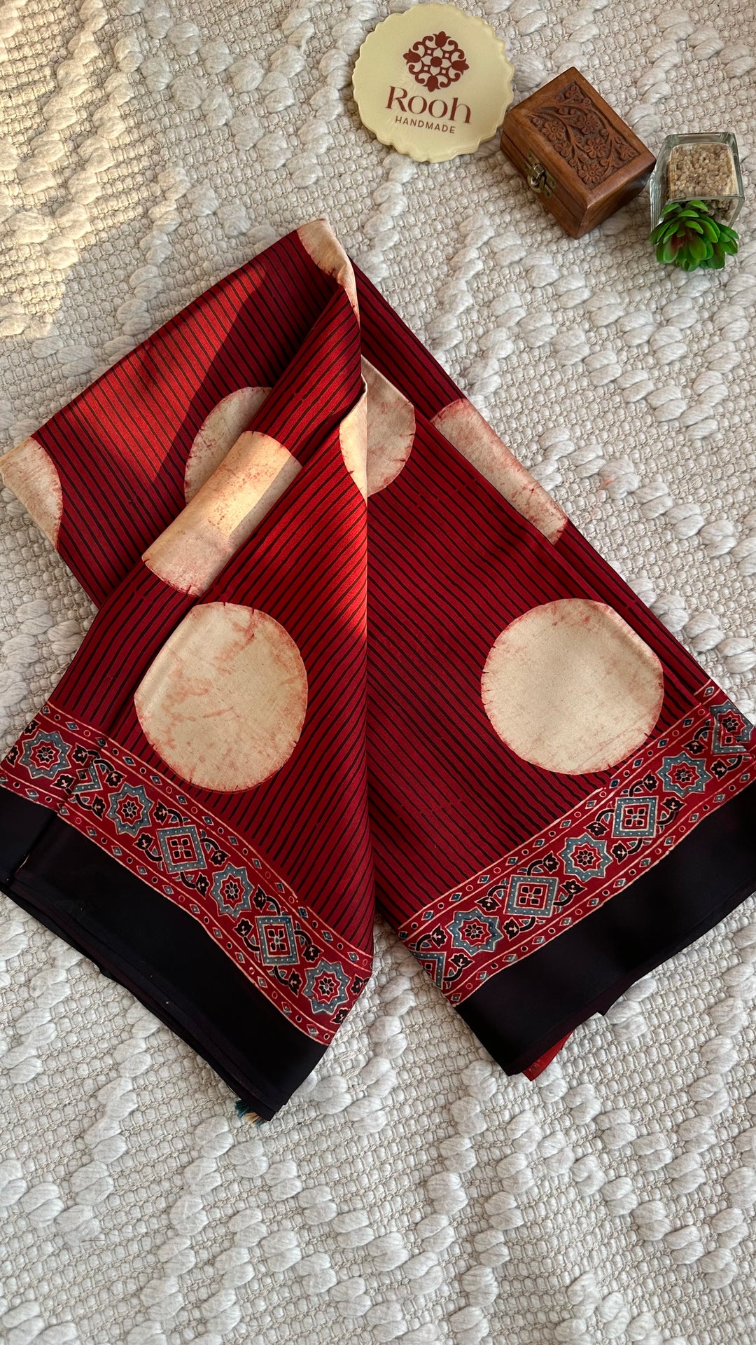 POLKA DOT MADDER RED - AJRAKH HAND BLOCK PRINTED MODAL SILK SAREE