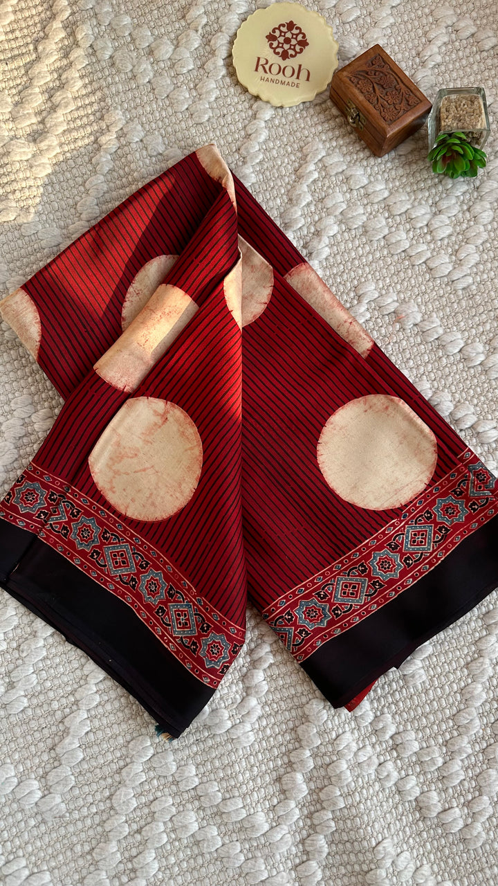 POLKA DOT MADDER RED - AJRAKH HAND BLOCK PRINTED MODAL SILK SAREE