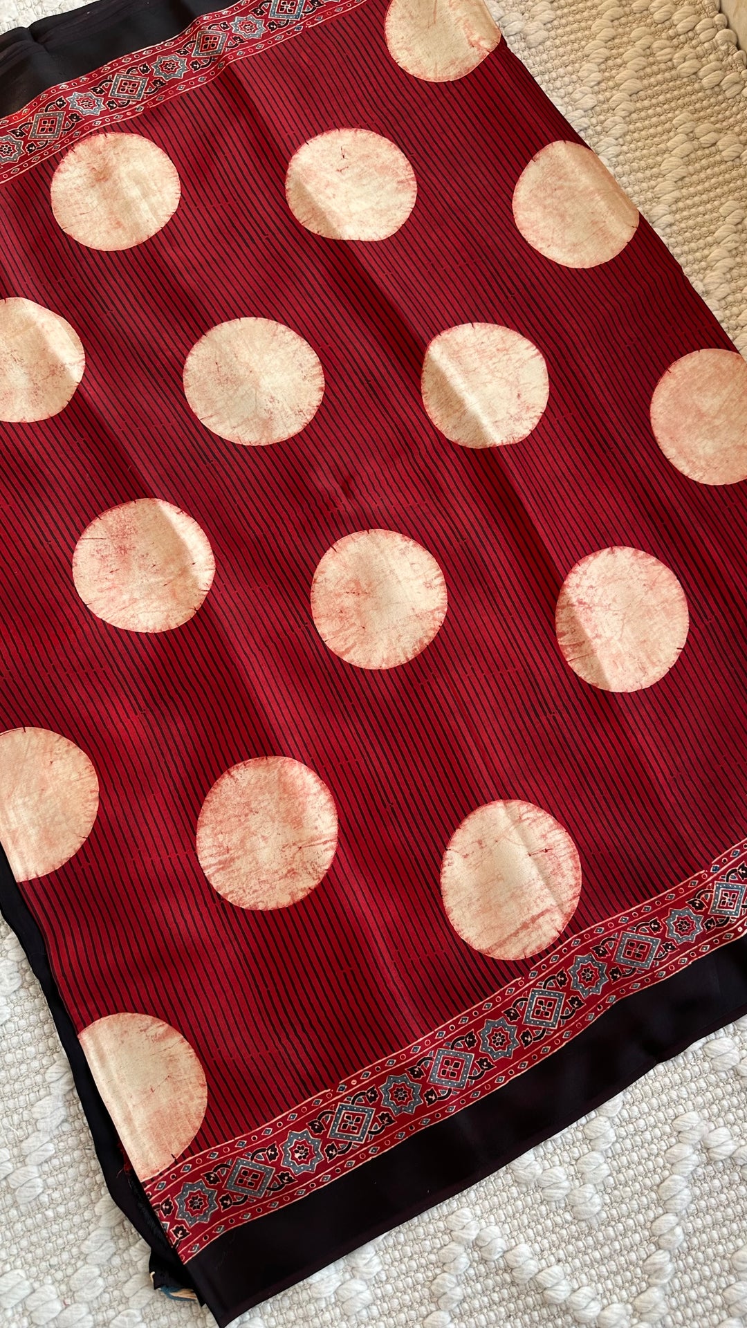 POLKA DOT MADDER RED - AJRAKH HAND BLOCK PRINTED MODAL SILK SAREE
