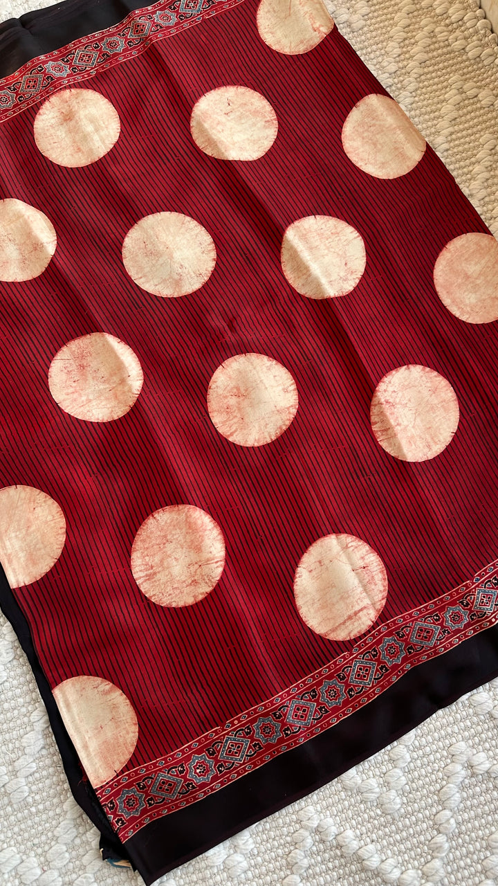 POLKA DOT MADDER RED - AJRAKH HAND BLOCK PRINTED MODAL SILK SAREE