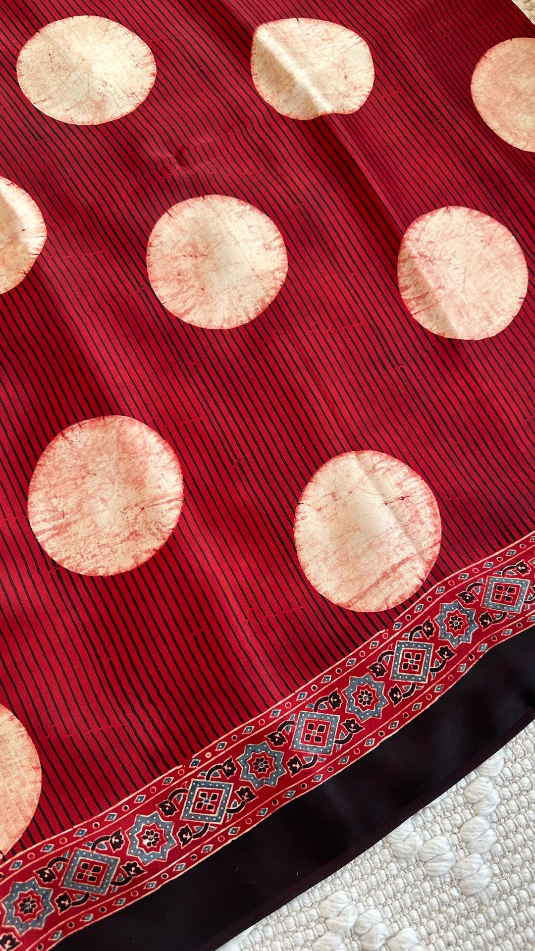 POLKA DOT MADDER RED - AJRAKH HAND BLOCK PRINTED MODAL SILK SAREE