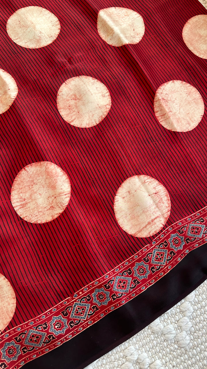 POLKA DOT MADDER RED - AJRAKH HAND BLOCK PRINTED MODAL SILK SAREE