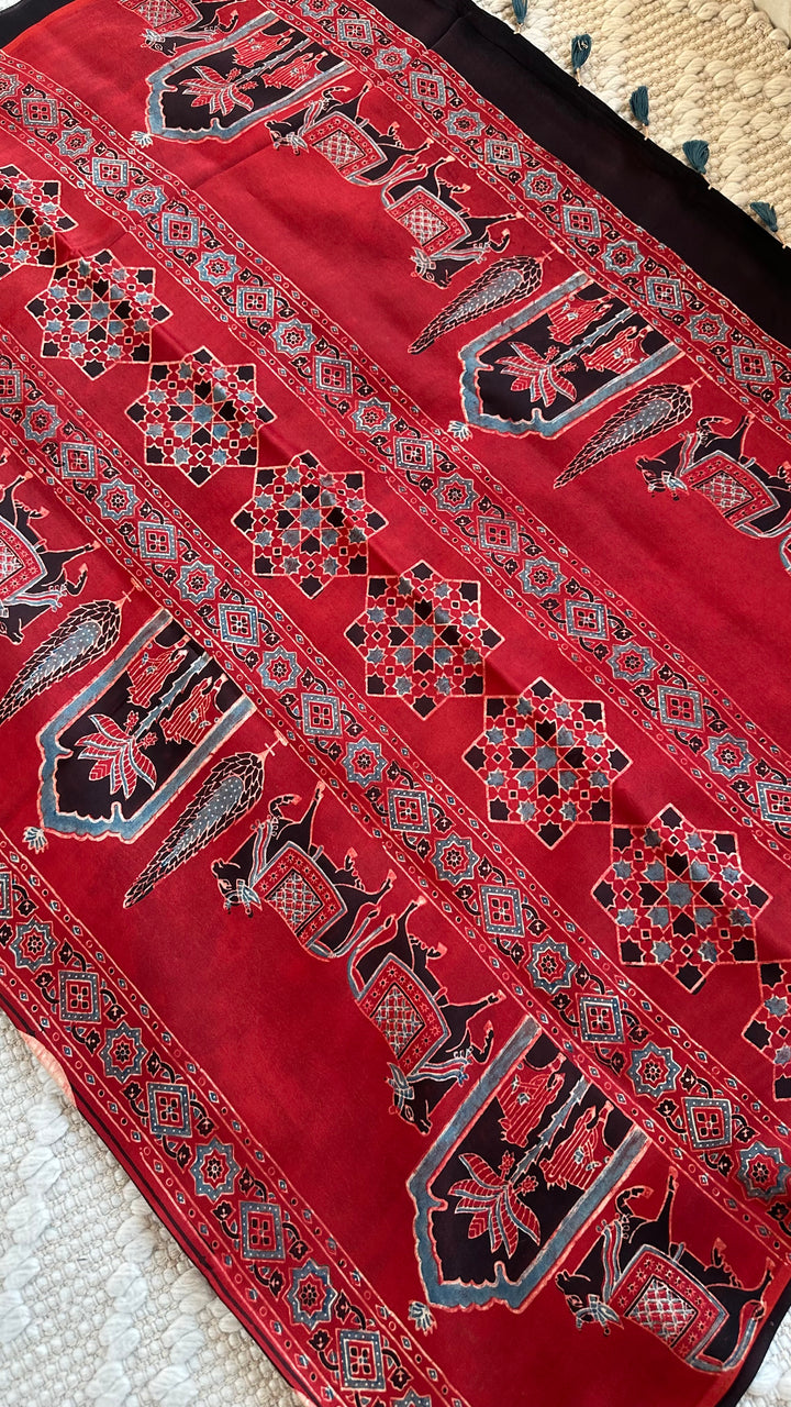POLKA DOT MADDER RED - AJRAKH HAND BLOCK PRINTED MODAL SILK SAREE