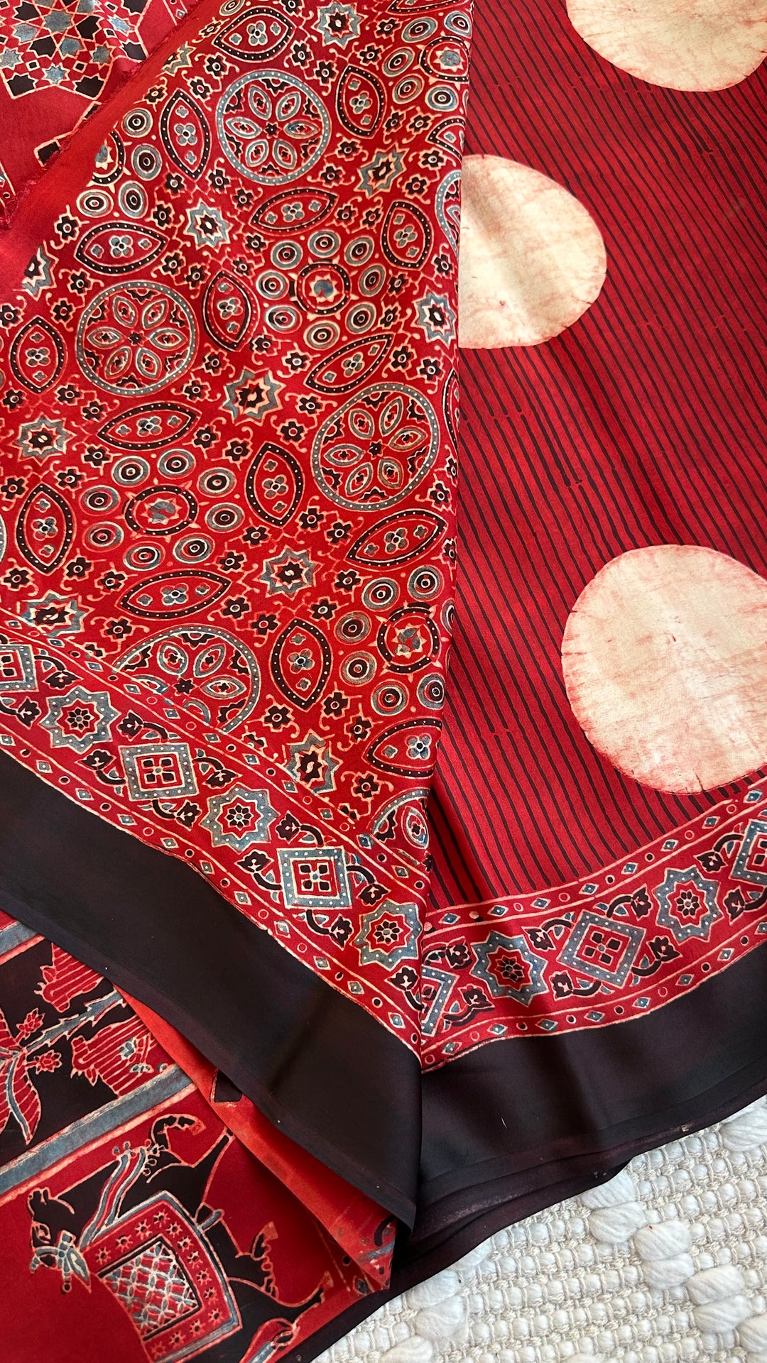 POLKA DOT MADDER RED - AJRAKH HAND BLOCK PRINTED MODAL SILK SAREE
