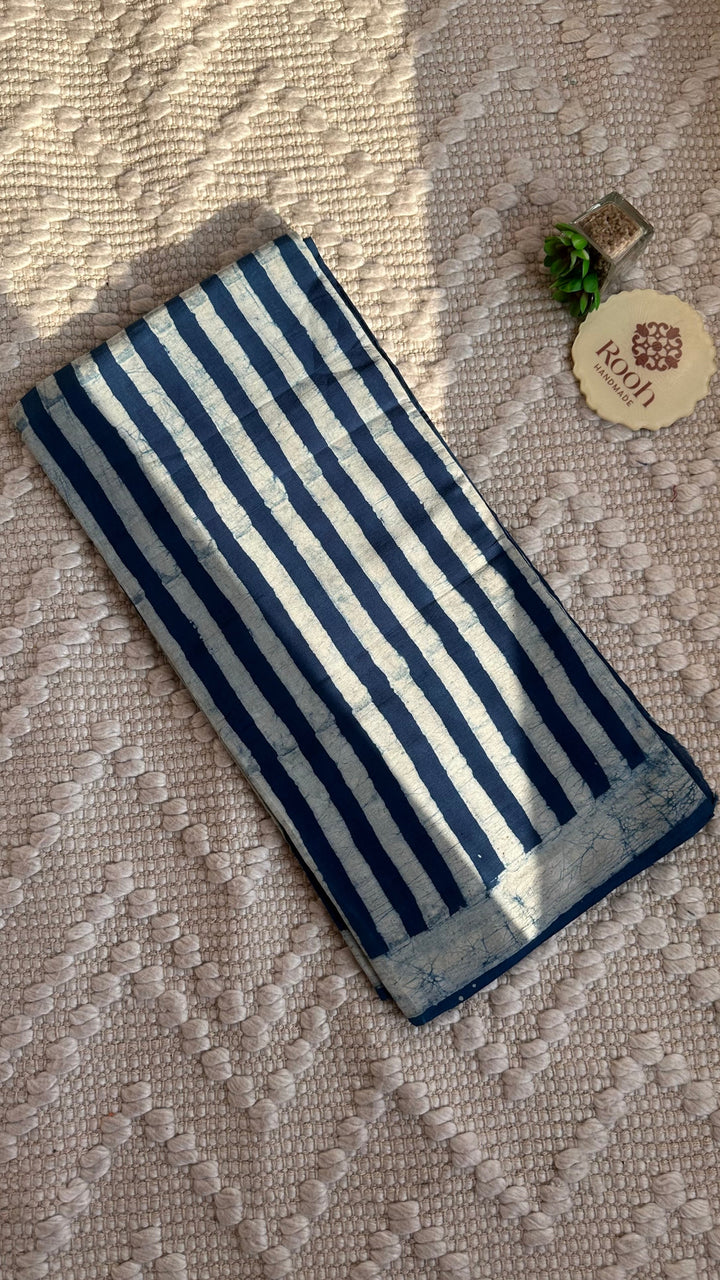 AKOLA INDIGO HAND BLOCK DABU PRINTED SOFT MULMUL COTTON SAREE- 003