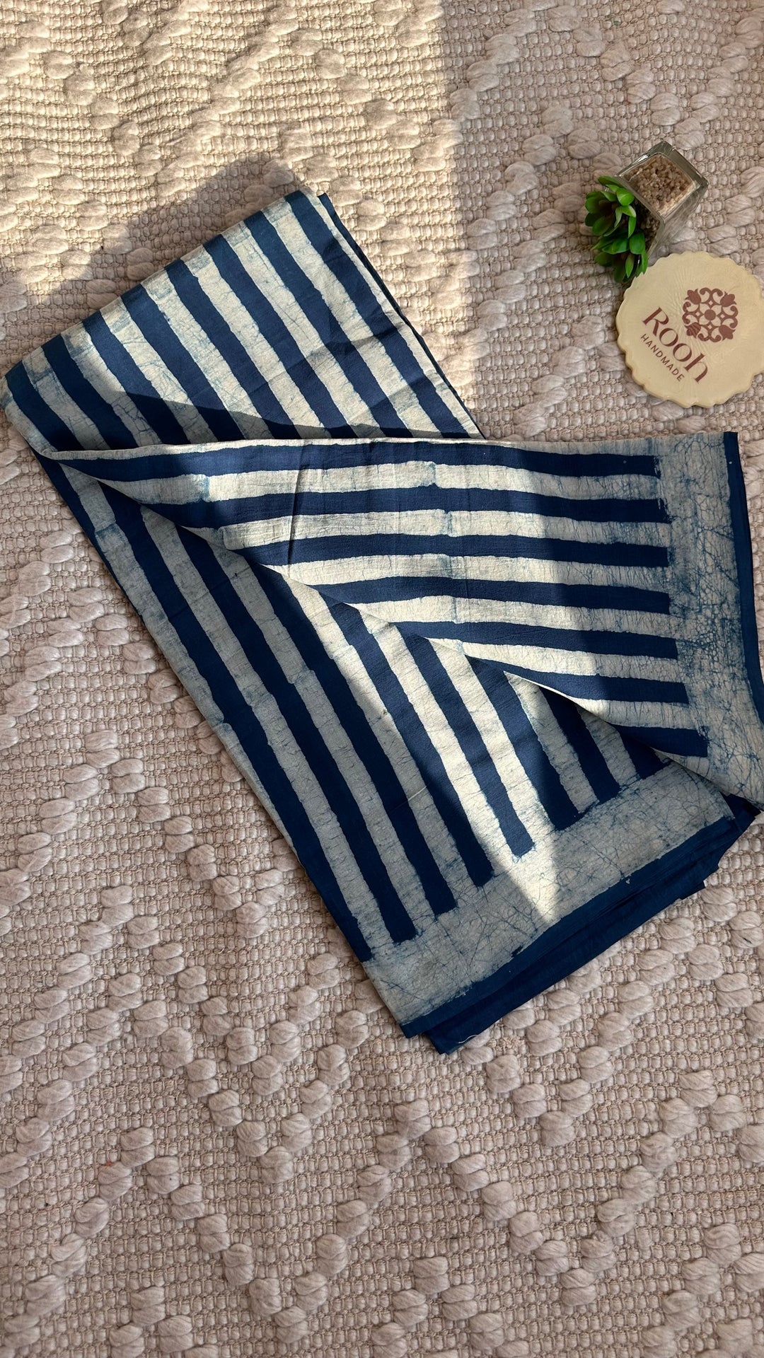 AKOLA INDIGO HAND BLOCK DABU PRINTED SOFT MULMUL COTTON SAREE- 003