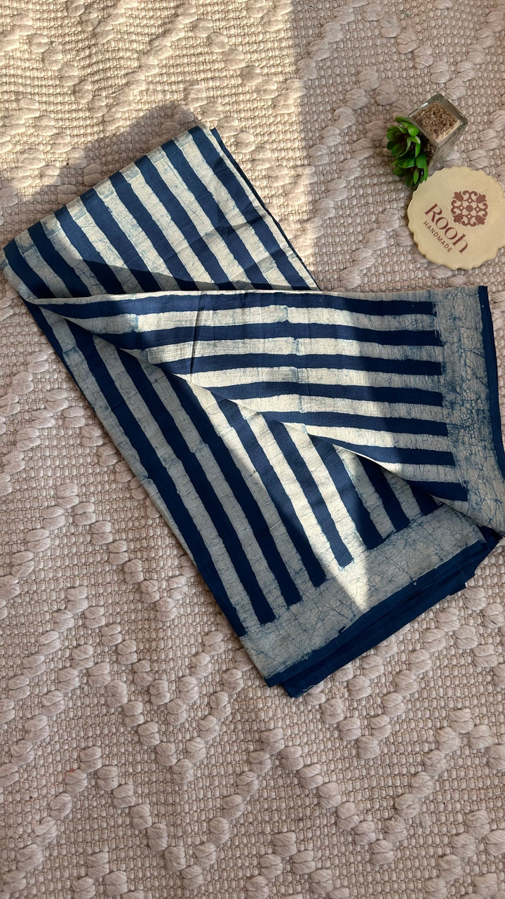 AKOLA INDIGO HAND BLOCK DABU PRINTED SOFT MULMUL COTTON SAREE- 003