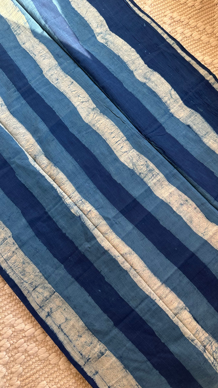 AKOLA INDIGO HAND BLOCK DABU PRINTED SOFT MULMUL COTTON SAREE- 003