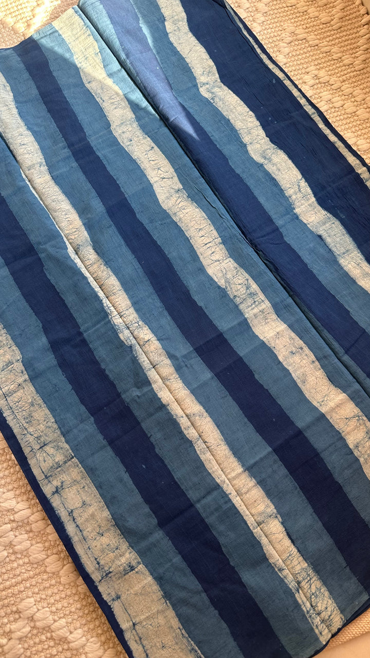 AKOLA INDIGO HAND BLOCK DABU PRINTED SOFT MULMUL COTTON SAREE- 003