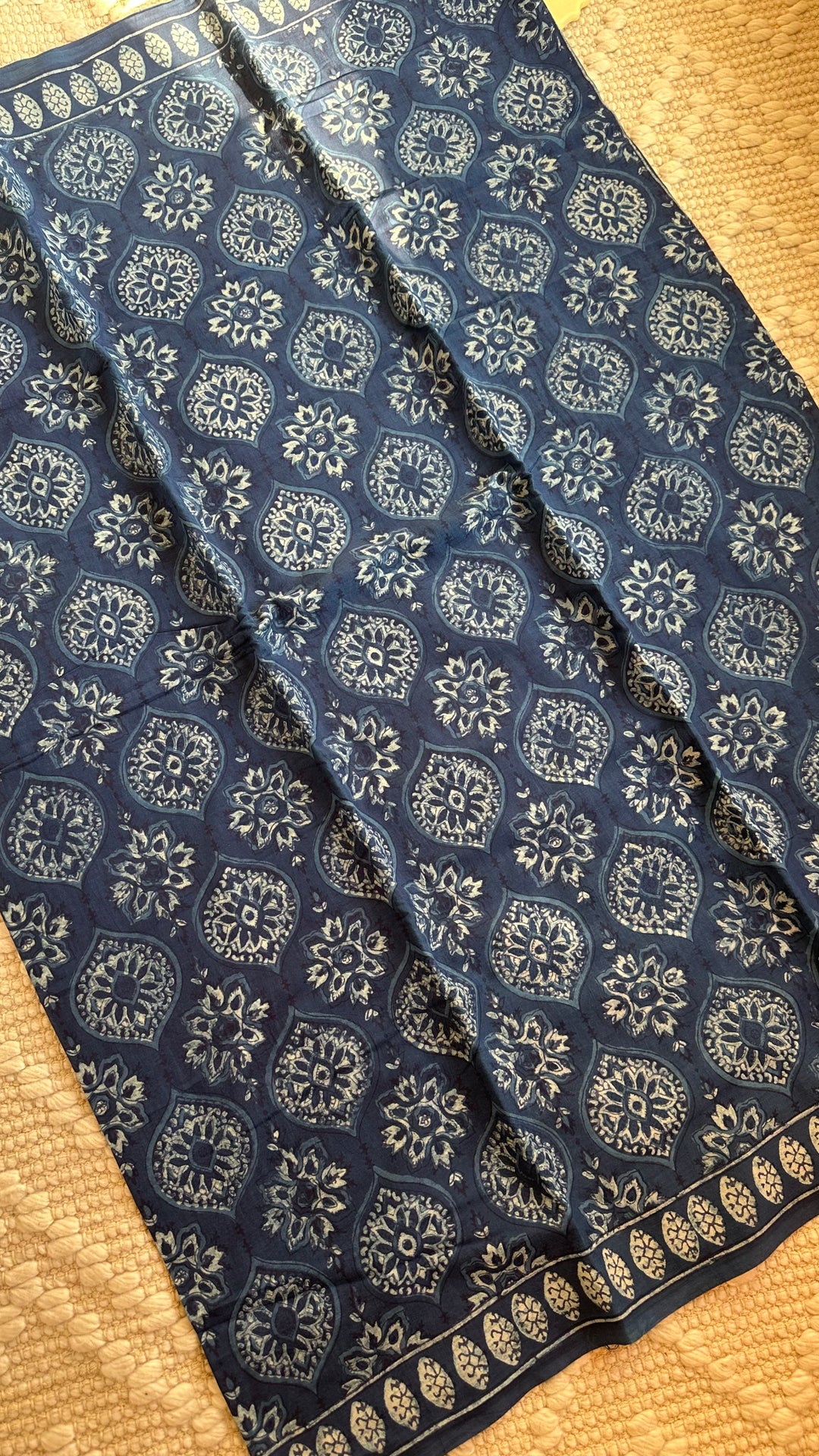 AKOLA INDIGO HAND BLOCK DABU PRINTED SOFT MULMUL COTTON SAREE- 015