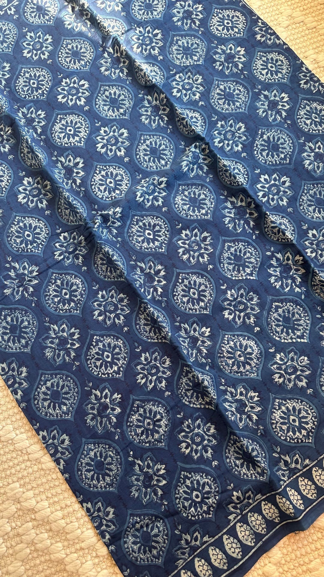 AKOLA INDIGO HAND BLOCK DABU PRINTED SOFT MULMUL COTTON SAREE- 015