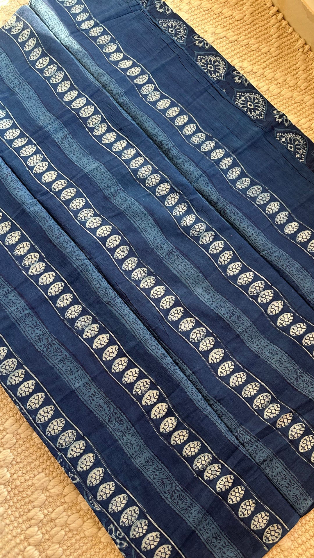 AKOLA INDIGO HAND BLOCK DABU PRINTED SOFT MULMUL COTTON SAREE- 015