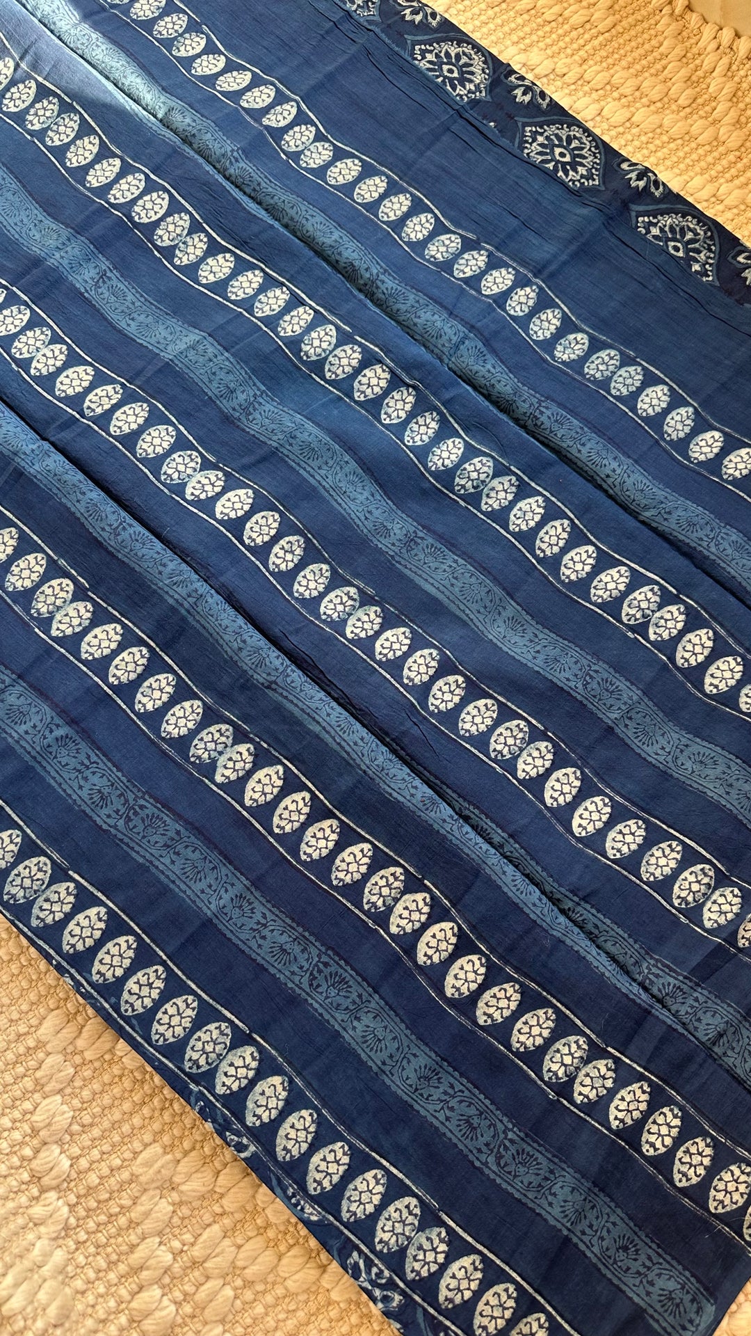 AKOLA INDIGO HAND BLOCK DABU PRINTED SOFT MULMUL COTTON SAREE- 015