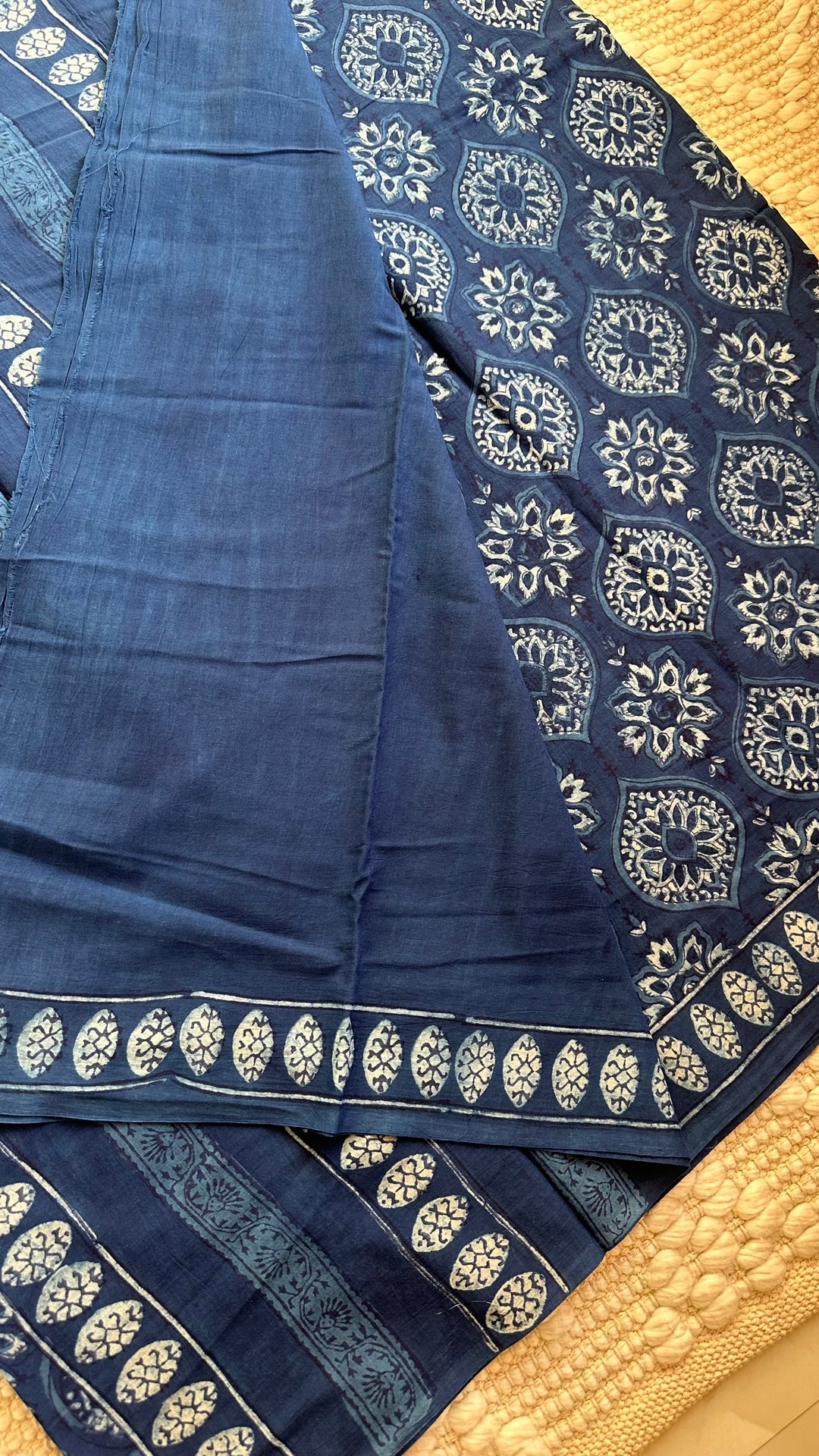 AKOLA INDIGO HAND BLOCK DABU PRINTED SOFT MULMUL COTTON SAREE- 015